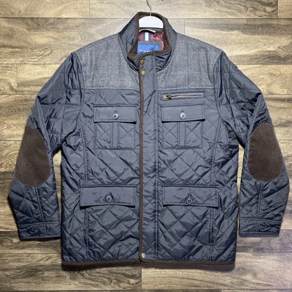 Cole Haan Men’s Quilted Mixed Media Corduroy Elbow Patch Field Jacket Large